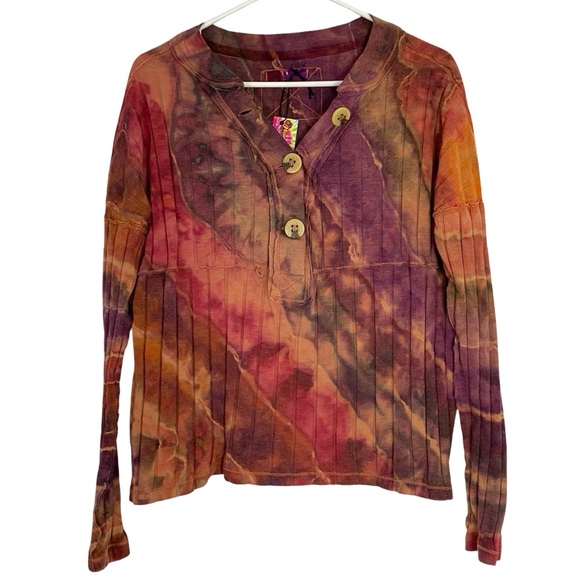 Free People Henley Shirt Top With mens Size XS Geode Tie Die Ribbed Hand Dyed - Picture 1 of 11